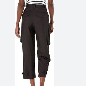 EQUIPMENT Femme Gervaise Black Cropped Matte Satin Cargo Trousers, size 10, NWT